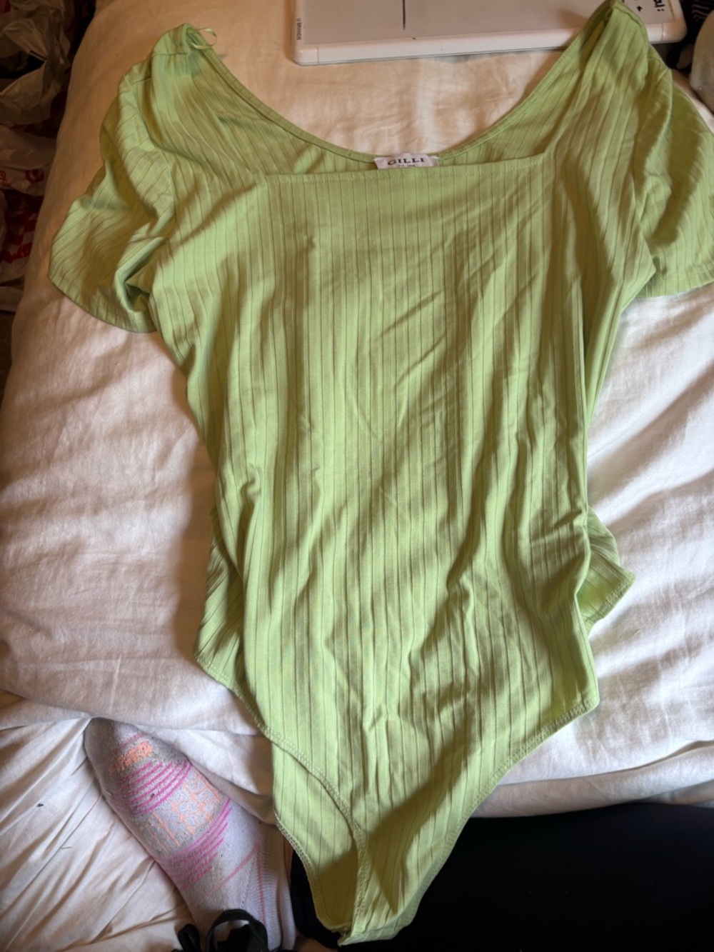 Light Green Ribbed Women's Scoop Neck Top